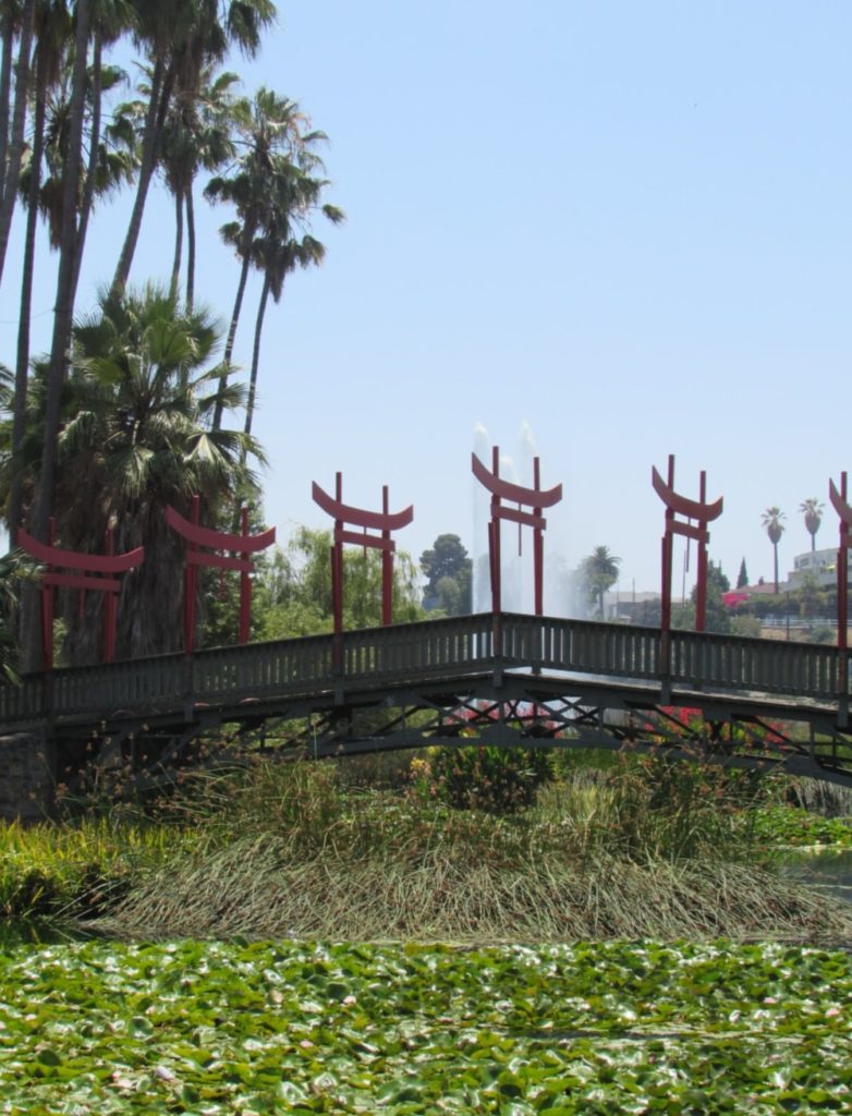 Japanese style bridge at Echo Park Lake.