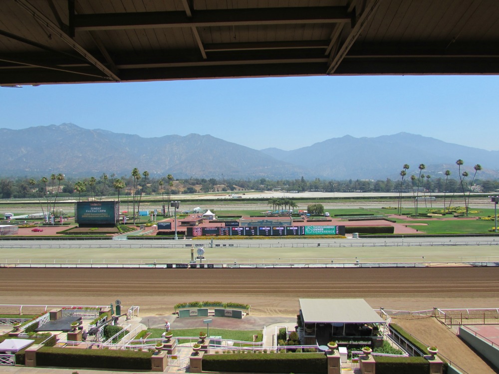 View of the track and San Gabriel Mountains.
