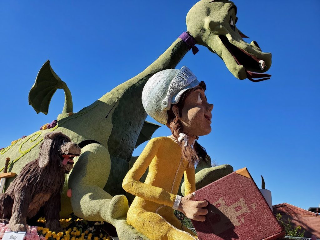 Dragon and Girl on Tournament of Roses Parade float