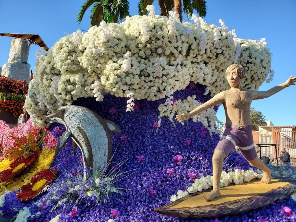 Surfer on float at the Rose Parade in Victory Park