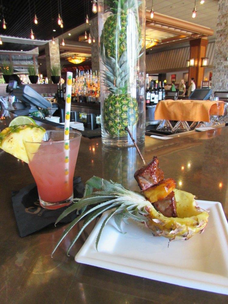 Cave Bar with Pineapple appetizer and cocktail