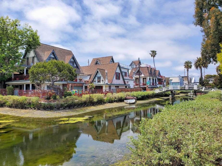 Large homes on the Venice Canals and bridge