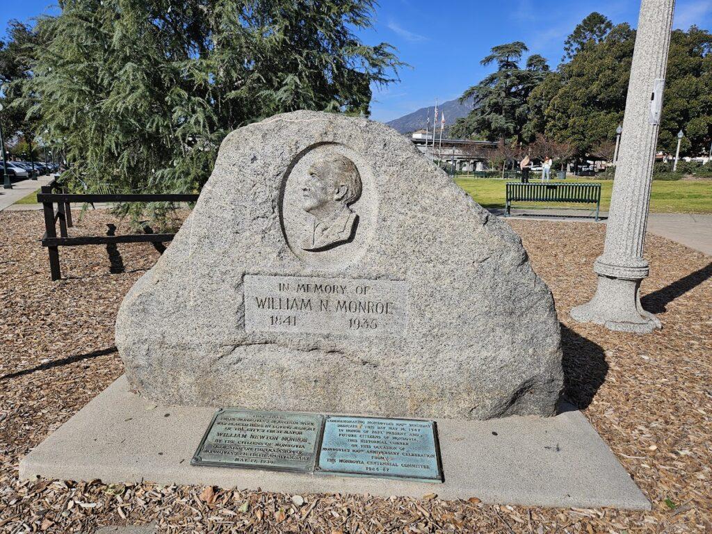 Headstone for William Monroe founder of Monrovia, California.
