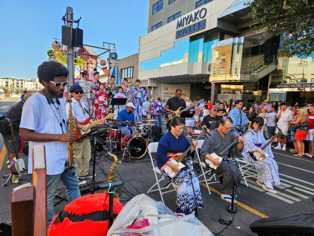 Musicians and dancers at Nisei Week