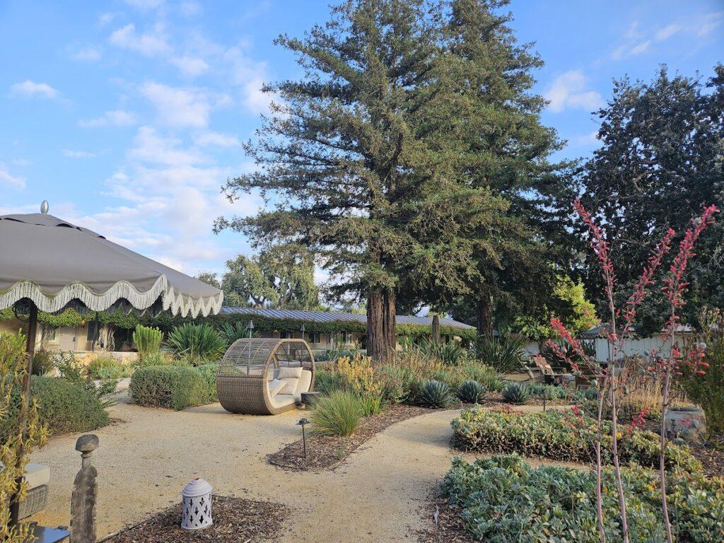 Hotel Ynez buildings and garden area.